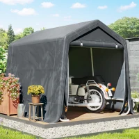 Outsunny Tenda de Jardim para Bicicletas com Estrutura Metálica, 2 Portas com Fecho, Impermeável, Anti-UV, 2,4x2x2 m, Cinzento Escuro(m-2)