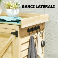 Outsunny Armadio da Giardino in Legno con Piano in Acciaio, Ripiani e Ganci, 71.5x39x95 cm(m-7)