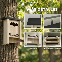 PawHut Set de 3 Casas para Murciélagos Cajas de Madera para Exterior Jardín Huerto o Granja Fácil de Colgar 18x6x22,5 cm(m-6)