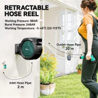Outsunny Retractable Hose Reel Wall Mounted, 20+2m Garden Hose Pipe Reel with Lock, Auto Rewind, 7 in 1 Spray Nozzle, Includes Wall Fixings, 180° Swivel, Outdoor Watering, 54 x 20 x 39 cm, Black(m-4)