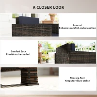 Outsunny PE Rattan Garden Armchair with Cushion - Mixed Brown/Navy Blue(m-6)