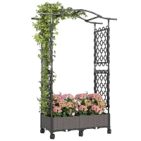 Outsunny Raised Garden Bed with Arch Trellis, Raised Bed for Garden on Wheels with Side Trellis, Self Watering Planter Box(m-10)