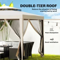 Outsunny 3 x 3 m Gazebo, Netting Party Tent, Patio Canopy Outdoor Event Shelter with Double Tier Roof, Beige(m-4)