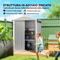 Outsunny Casetta da Giardino in Acciaio 1.1m² con Doppie Porte Bloccabili, 133x87x178 cm, Grigio Argento(m-5)