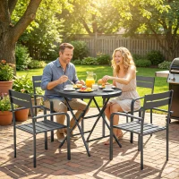 Outsunny Gartentisch, rund, klappbar, für 4 Personen, Holzoptik, Stahl+Kunststoff, dunkelgrau, 80 x 80 x 73 cm(m-9)