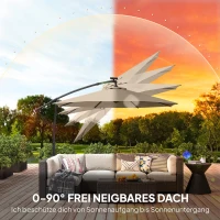 Outsunny Zweefparasol LED op zonne-energie ca. Ø300 cm draaibaar Parasol met slinger, voet en beschermhoes Beige(m-6)
