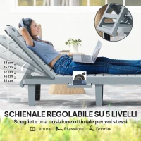 Outsunny Set 2 Lettini Prendisole con Schienale Regolabile e Vassoi, in Polipropilene, 62x158x88 cm, Grigio Scuro(m-4)