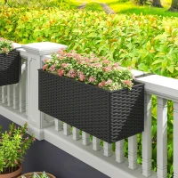 Outsunny Set of Two Rattan-Effect Planters - Black(m-8)
