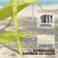 Outsunny Tenda de Praia Dobrável com Tapete UPF50+ Postes de Alumínio Pá Estacas e Bolsa de Transporte 208x200 cm Verde(m-6)