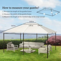 Outsunny 3 x 4m Gazebo Canopy Replacement Cover, Gazebo Roof Replacement (TOP COVER ONLY), Cream White(m-3)