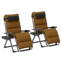 Outsunny Set of Two Reclining Sun Loungers, with Cushion - Brown(m-10)