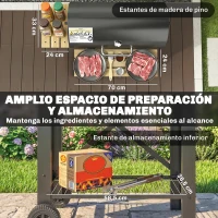 Outsunny Barbacoa de Carbón Portátil Móvil con Estantes Plegables Termómetro Tapa Ventilaciones Ajustables 109x71x98 cm Negro(m-4)