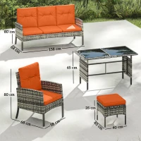 Outsunny 6 Pieces Rattan Garden Furniture Set with Dining Table and Cushions, Orange(m-3)