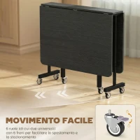 HOMCOM Tavolo Pieghevole per 4-6 Persone con 2 Ribalte e Ruote con Freno, 120x80x73 cm, Nero Effetto Legno(m-6)