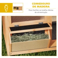 PawHut Coelheira de Madeira Gaiola para Coelhos com Telhado Asfáltico Rebatível Portas com Fecho Bandejas Removíveis 112x50x54 cm Amarelo(m-6)