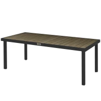 Outsunny Aluminium Outdoor Garden Dining Table for 8 People, Faux Wood Top, for Garden, Patio, 190 x 90 x 74cm, Brown(m-11)