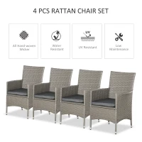 Outsunny Set of Four Rattan Armchairs, with Cushions - Grey(m-4)