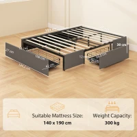 HOMCOM Letto contenitore 140x190 cm con 3 cassetti e rete a doghe, Grigio(m-3)