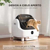 PawHut Lettiera per Gatti Autopulente con Design Aperto, Sensori di Sicurezza e Deodorante, Bianco(m-3)