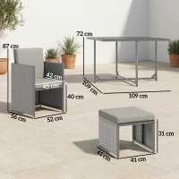 Outsunny 9 Piece Rattan Cube Garden Furniture Dining Set with Armchairs, Footstools and Glass-Top Table, Light Grey(m-3)