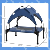 PawHut Cooling Raised Pet Bed w/ Washable Breathable Mesh, for Mini Small Dogs, 61 x 46 x 63cm - Dark Blue(m-3)