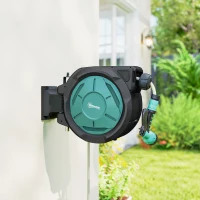 Outsunny Retractable Hose Reel Wall Mounted, 20+2m Garden Hose Pipe Reel with Lock, Auto Rewind, 7 in 1 Spray Nozzle, Includes Wall Fixings, 180° Swivel, Outdoor Watering, 54 x 20 x 39 cm, Black(m-9)