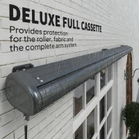 Outsunny 4 x 3(m) Full Cassette Electric Awning with Remote Controller, Aluminium Frame DIY Retractable Garden Awning, UPF50+ Sun Shade Canopy for Deck Door Window, Dark Grey(m-5)