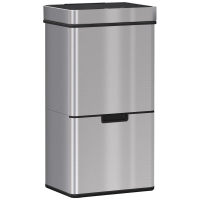 HOMCOM Mülleimer mit Sensor 47L + 2 x 12,5L Automatischer Abfalleimer mit Bewegungssensor, Wasserdichtes Mülltrennsystem aus Edelstahl für Küche Silber