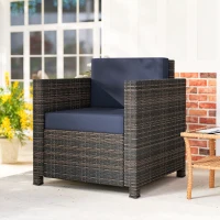 Outsunny PE Rattan Garden Armchair with Cushion - Mixed Brown/Navy Blue(m-8)