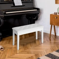 HOMCOM pianokruk pianobank traditionele landelijke stijl cosmetische kruk opbergruimte rubberhout kunstleer wit 76 x 36 x 50 cm(m-9)