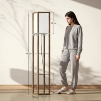 HOMCOM 3-Tier Floor Lamp, Floor Light with Storage Shelf, Reading Standing Lamp with Acrylic Shade for Living Room, Bedroom, Kitchen, Dining Room, Office, Dorm, 160cm, Brown(m-3)