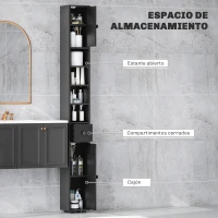 kleankin Armario de Baño Alto Columna de Baño Estrecha con 1 Cajón 4 Estantes Abiertos y Estantes Ajustables 20x20x180 cm Negro(m-4)