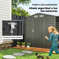 Outsunny Caseta de Jardín Exterior 190x131x188 cm Cobertizo Metálico con 2 Ventilaciones y Puerta para Herramientas Gris(m-6)
