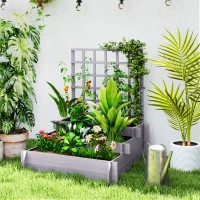 Outsunny 3 Tier Garden Planters with Trellis for Vine Climbing, Wooden Raised Beds, 95x95x110cm, Grey(m-2)