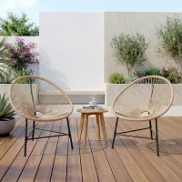 Outsunny Conjunto de 2 Cadeiras Acapulco de Jardim em Vime Sintético Cadeiras para Exterior com Estrutura de Aço Madeira(m-9)