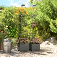 Outsunny 2 Pack Raised Garden Bed with Trellis, Plastic Outdoor Planter Box with Removable Drainage Tray(m-7)