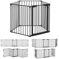 PawHut 5 Panels Pet Playpen Metal Fence w/ Walk Through Door - Black(m-1)
