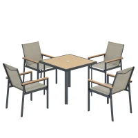 Outsunny Five-Piece Metal Dining Set, with Glass-Top Table - Khaki(m-1)