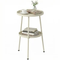 Outsunny Tavolino da Giardino Ø36 cm, Tavolino da Balcone in Metallo, Tavolo da Esterno Rotondo per Giardino, Terrazza e Balcone, Bianco Crema(m-7)
