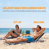 Outsunny Składany leżak plażowy z poduszką, 5-stopniowe oparcie, torba, niebieski(m-5)