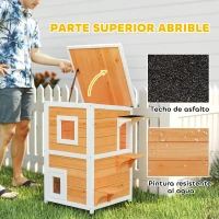 PawHut Caseta para Gatos de Madera Exterior de 2 Niveles con Techo Abatible Panel Central Extraíble 51x51x81,3 cm Natural(m-4)