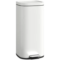 HOMCOM 30L Kitchen Bin, Compact Pedal Bin with Soft-Close and Stay-Open Lid, Removable Bucket for Kitchen, Home, Office, Cream(m-1)