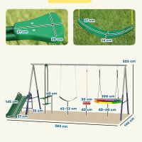 AIYAPLAY Telaio altalena 5 in 1 con scivolo e altalena nido, 382x196x203 cm(m-3)