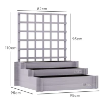 Outsunny 3 Tier Garden Planters with Trellis for Vine Climbing, Wooden Raised Beds, 95x95x110cm, Grey(m-3)