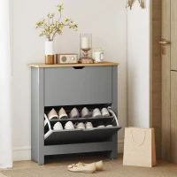 HOMCOM Mueble zapatero 12 pares, armario estrecho con 2 cajones abatibles y estantes regulables, gris claro(m-4)