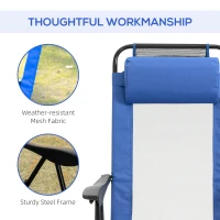 Outsunny Folding Garden Chairs Set of 2, 5-Position Recliner Camping Chair with High Back, All Weather Texteline Seat, Portable Outdoor Dining Chairs with Headrests for Patio, Picnic, Blue(m-6)