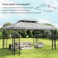 Outsunny Toldo de Substituição 4x3 m com Teto Duplo Orifícios de Drenagem e Proteção UV Apenas Toldo NÃO Inclui Estrutura Cinzento Claro(m-3)