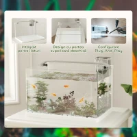 PawHut Acvariu pentru Pești Roșii din Sticlă cu Lumini LED cu Filtru și Pompă de Apă, 38x26x27 cm, Alb(m-7)