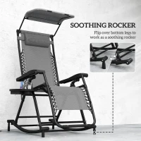 Outsunny Garden Rocking Chair Folding Recliner Outdoor Adjustable Sun Lounger Rocker Zero-Gravity Seat with Headrest Side Holder Patio Deck - Grey(m-8)