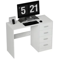 HOMCOM Computer Desk with Drawers, Dressing Table, High Gloss Home Office Writing Workstation, White(m-10)